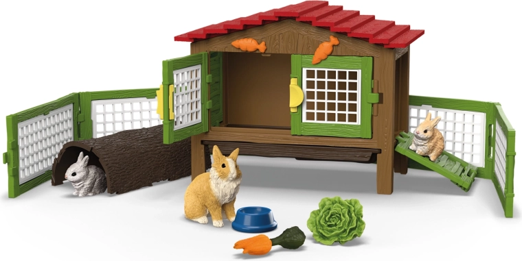 Schleich FARM WORLD kaninbur med dværgløvehovedkaniner