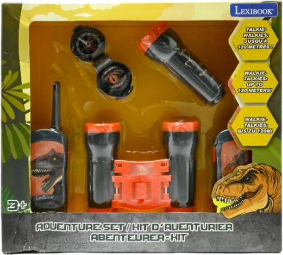 Lexibook dinosaurus udforskersæt med walkie-talkier, kikkert, lommelygte og kompas