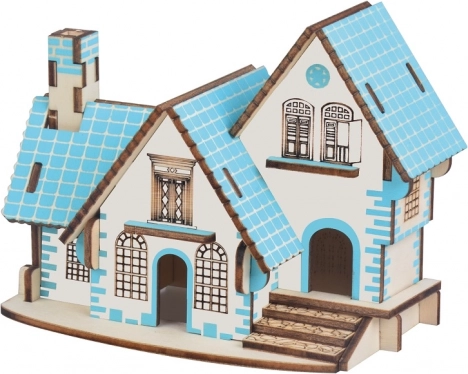 Træ 3D-puslespil – blåt hus