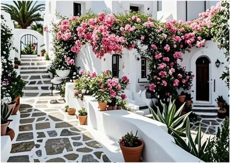 Diamantmaleri blomstrende patio 30 × 40 cm