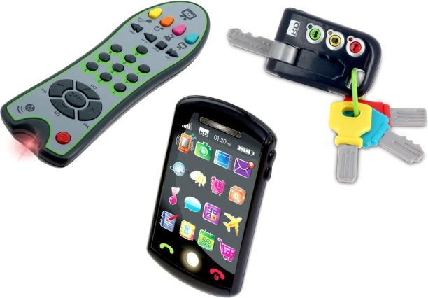 Trio-sæt Tech Too – nøgler, TV-fjernbetjening og børnesmartphone