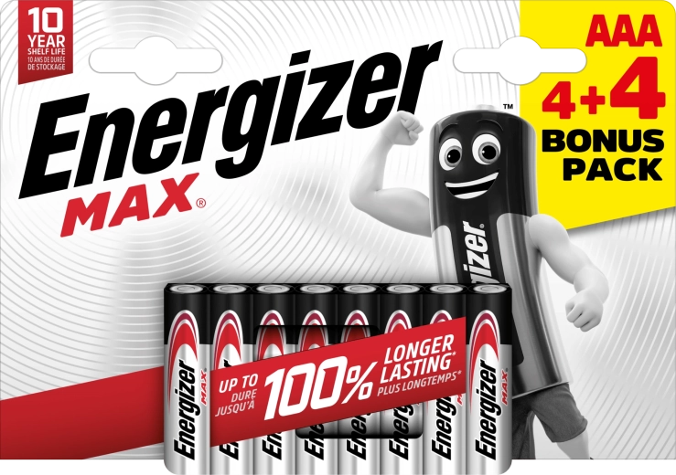 Energizer Max AAA alkaliske batterier 8 stk (4+4)