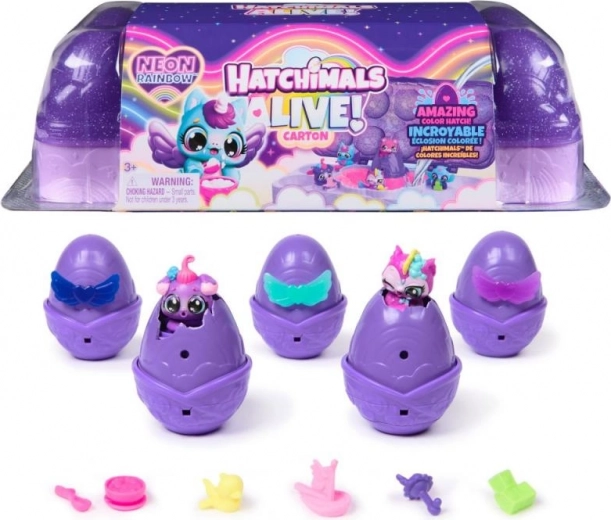 Hatchimals karton Neon-regnbue – neonklækkeri med 5 æg og figurer