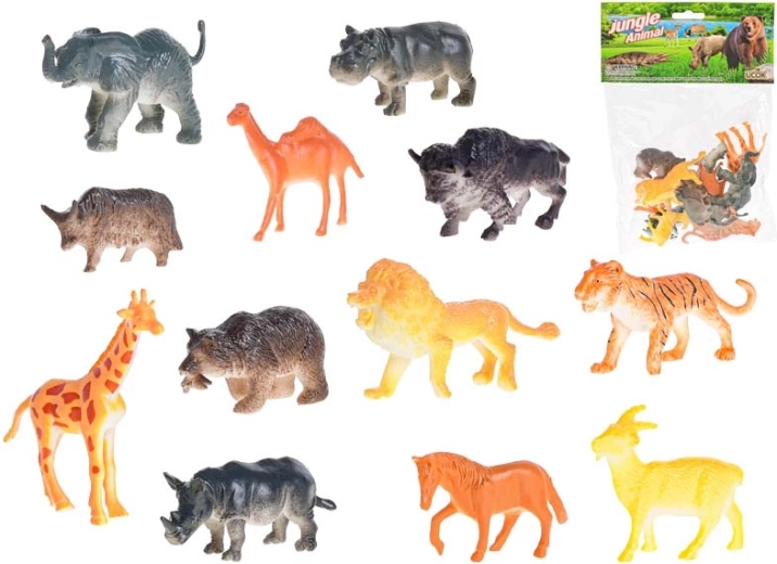 Sæt med safari-dyr 5–7 cm, 12 stk i pose