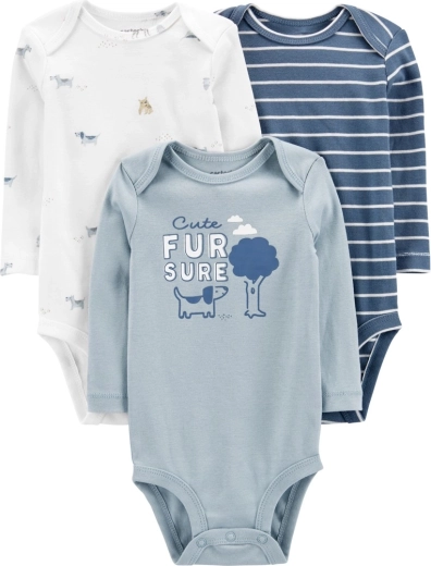 Carter’s babybody med lange ærmer Blue Dogs, 3 stk., nyfødt størrelse 56