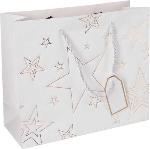 Gavepapirspose med stjernemotiv, hvid 31 × 12 × 26 cm