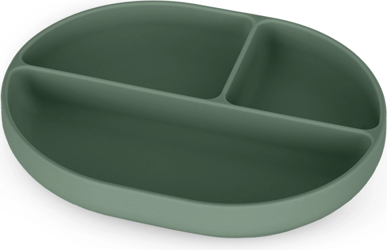 Oval delt silikone tallerken med sugekop PETITE&MARS Take&Match Misty Green 6 m+