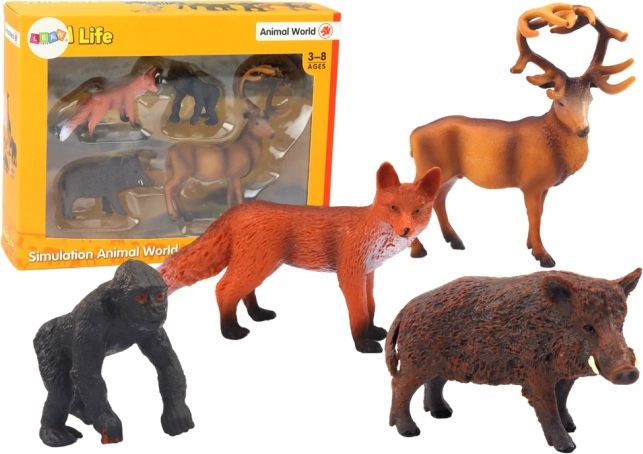 Sæt af skovdyr figurer Hjort, Vildsvin, Ræv, Gorilla
