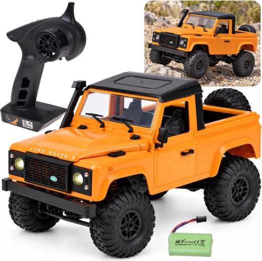 Fjernstyret terrængående Land Rover Defender Pickup 4x4 i skala 1:12