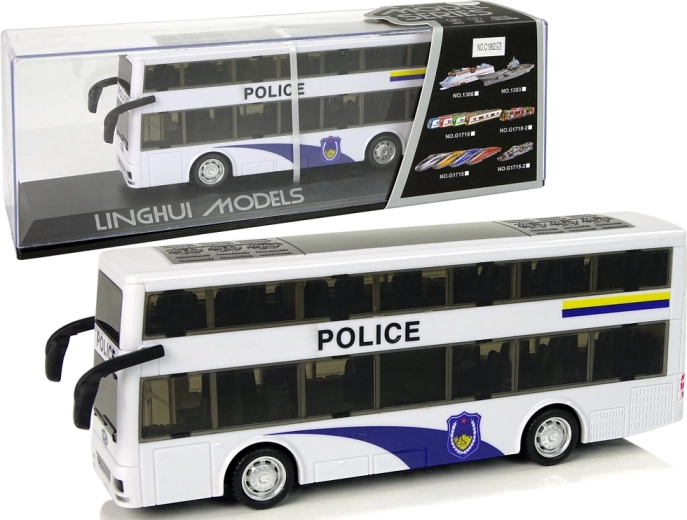 Dobbelt-dækker politibus med optræk, lys og lyde