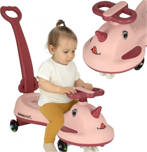 Lyserødt løbehjul med LED Unicorn og håndtag