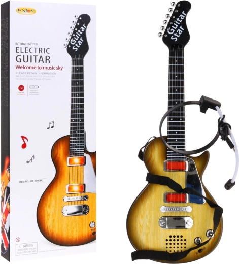 Elektrisk børneguitar med høretelefoner og mikrofon – Træ
