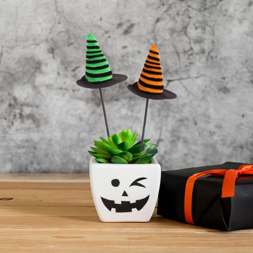 Halloween-dekoration til blomsterpotte – heksehatte, sæt med 3 stk.