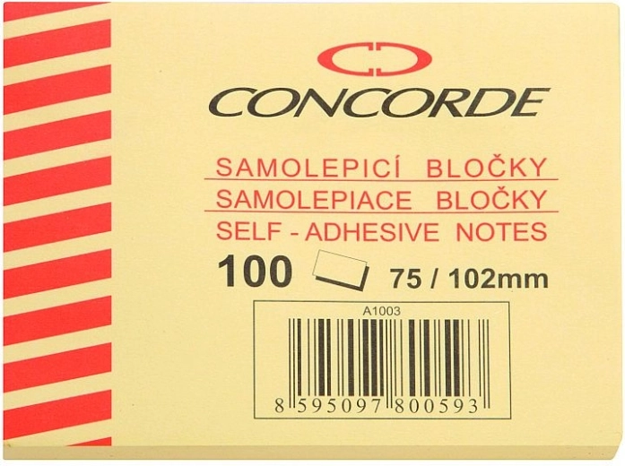 Selvklæbende blok CONCORDE 75 × 102 mm, gul, 100 ark
