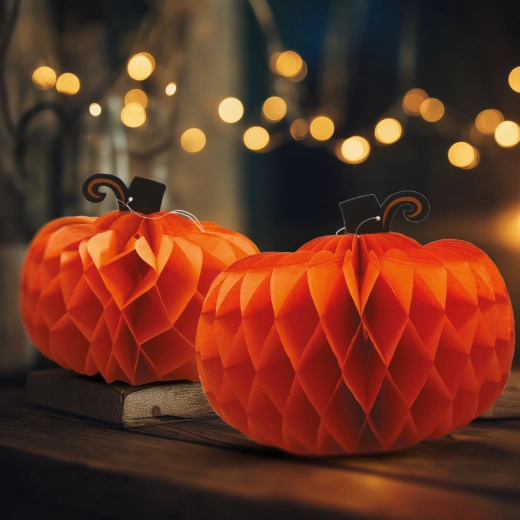 Halloween-papirdekoration – græskarlygter 25/30 cm, 2 stk.