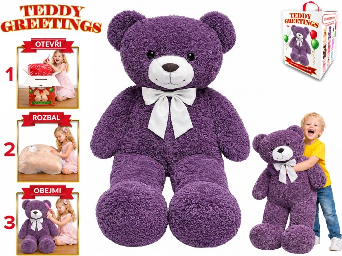 Plys-bamse med sløjfe Teddy Greetings 120 cm lilla - 1 stk.