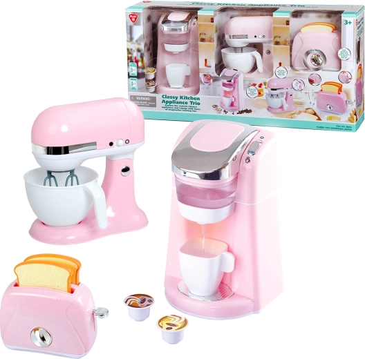 Playgo tre stilfulde køkkenapparater i pink (kaffemaskine, mixer, brødrister)