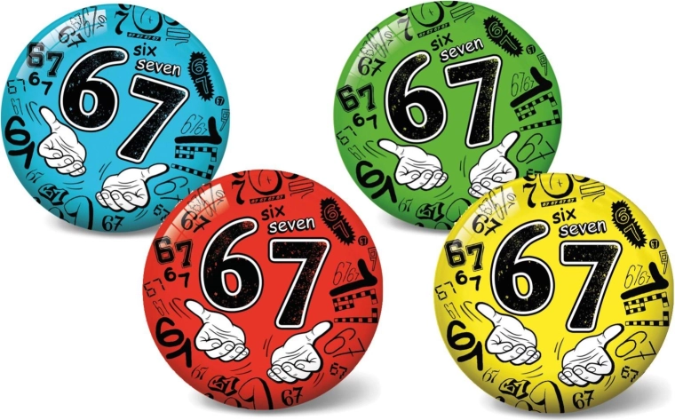 Oppustelig bold 11 cm Six Seven – læringsbold med tal, 4 farver