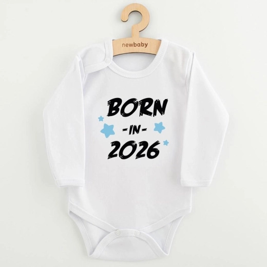Babybody med print NEW BABY Born in 2026, blå, str. 68 (4–6 måneder)