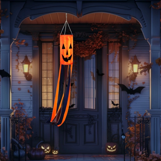 Halloween-vindpose med græskar, orange, 122 cm