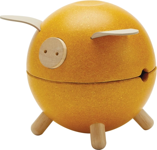 PlanToys træ-sparegris gul Orchard