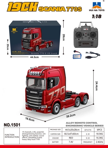 Fjernstyret lastbil SCANIA 770S 1:18 rød