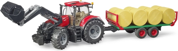 Traktor Bruder Case IH Optum 300 CVX med frontlæsser og pakkevogn
