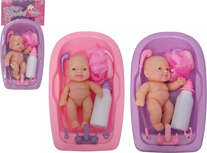 Babydukke i badekar med tilbehør - 1 stk.
