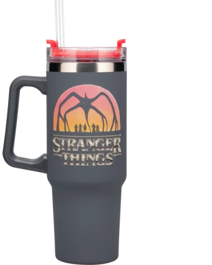 Termokrus/tumbler Stranger Things 1200 ml med sugerør og hank