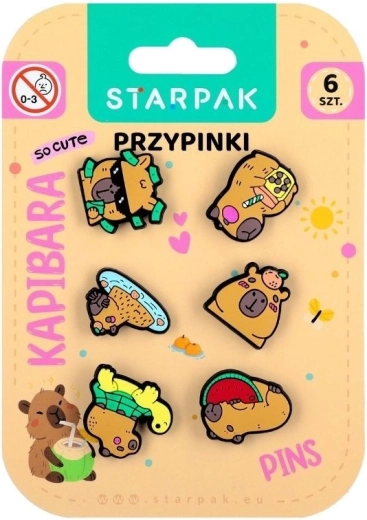 Gummi-badges med kapybara – sæt med 6 stk.
