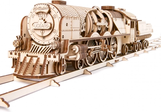 Træmekanisk puslespil UGEARS V-Express damplokomotiv med tender