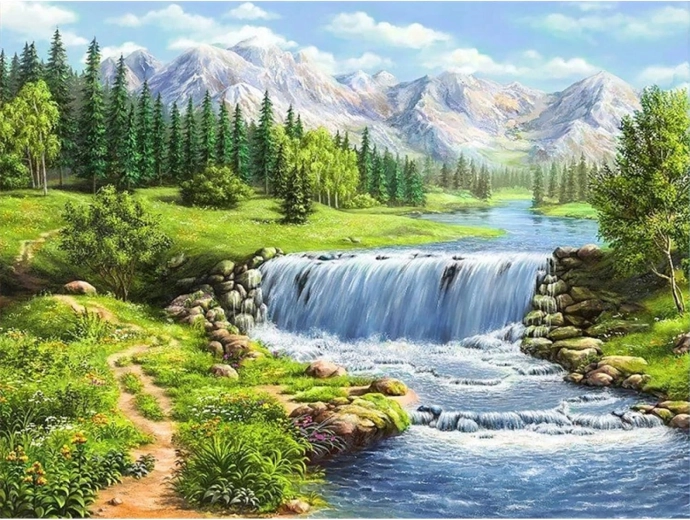 Diamantmaling Flod i bjergene 30 × 40 cm