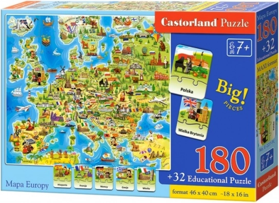 Castorland puslespil Europakort 180 brikker med quiz