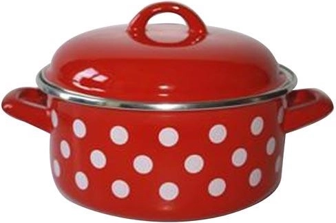 Emaljeret gryde med låg 24 cm POLKAPRIK rød 4,8 l