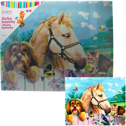 Diamantmaling – dreng, hund og kat 40 × 50 cm