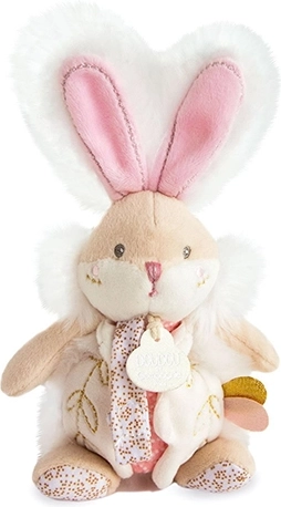 Doudou krammelegetøj kanin med rangle og sutteholder 21 cm – Rosa