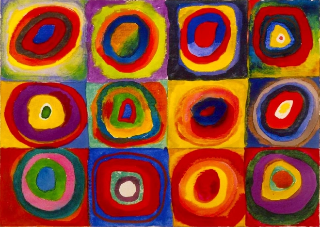 Puslespil 1000 brikker – Wassily Kandinsky: Farvestudie – kvadrater med cirkler