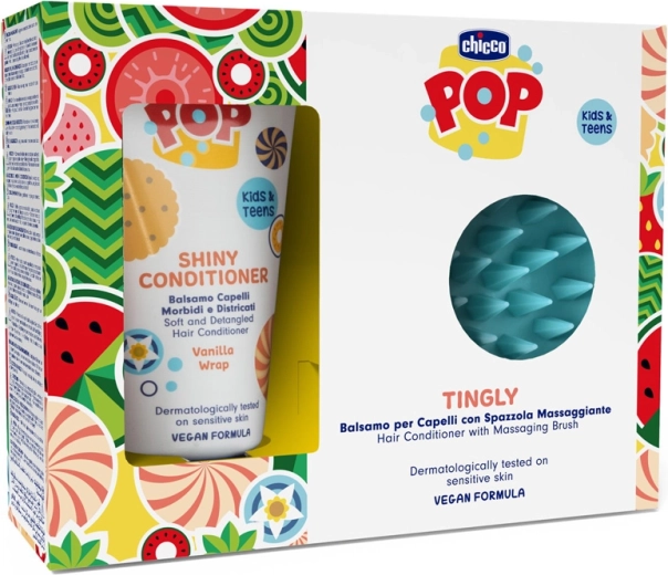 Chicco POP Vanilla Shiny hårbalsam 150 ml med massagebørste til hovedbunden