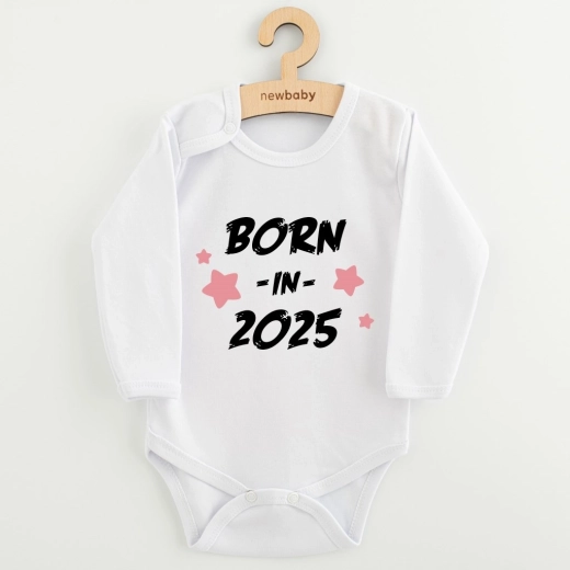 Babybody med print new baby born in 2025, lyserød, str. 68