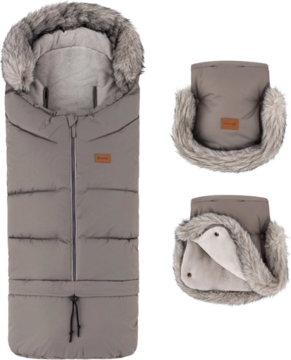 Petite&Mars vintersæt: kørepose Arctic 4i1 + barnevognshandsker Furry mocha mousse