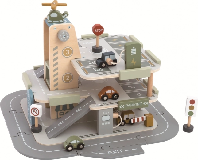 trægarage med vej 2Kids Toys