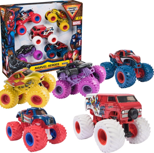 Monster Jam sæt med 5 mini monstertrucks Marvel Heroes 1:64