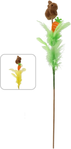 Påske-pyntestik Kanin med fjer 30 cm