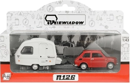 Fiat 126p med campingvognstrailer Niewiadów rød