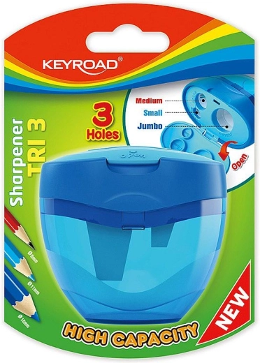 Keyroad Tri Plus blyantspidser med stor kapacitetsbeholder, 3 huller
