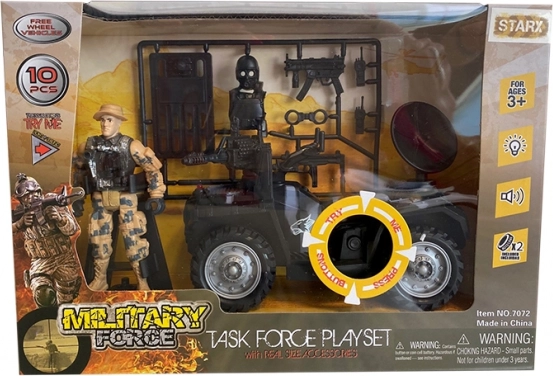 Militærsæt med køretøj og tilbehør med effekter