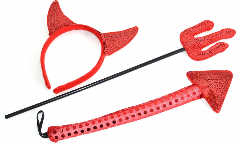 Djævlekarnevalsæt med ører, hale og trefork