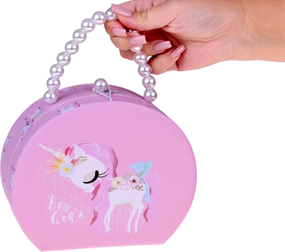 Bærbar smykkeboks med perlehåndtag