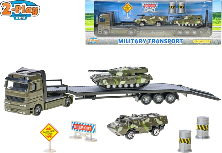 2-Play Traffic militærtransporter med pansrede køretøjer 1:60