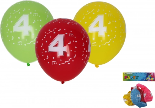 Balloner 30 cm med tallet 4 – sæt med 5 stk.